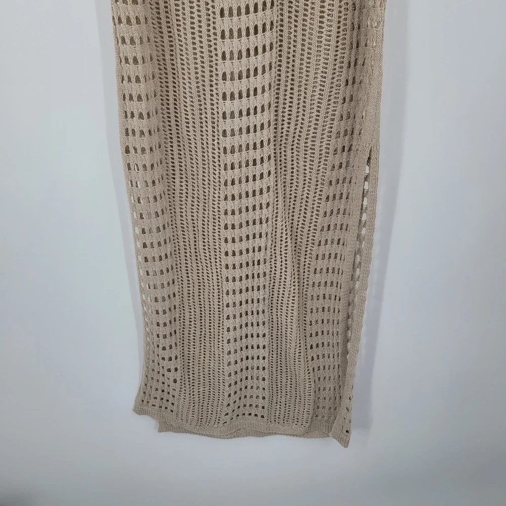 Cha‎ Cha Vente Beach Resort Tan Crochet Maxi Dress Swim Cover-Up Sz M Side Slits